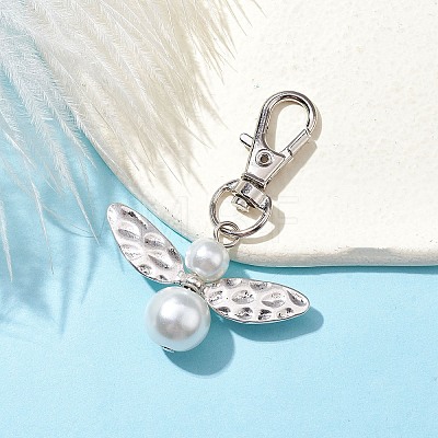 Glass Pearl Beads with Alloy Pendants HJEW-JM01812-01-1