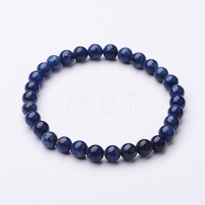 Natural Lapis Lazuli Beaded Stretch Bracelets X-BJEW-F202-04-1