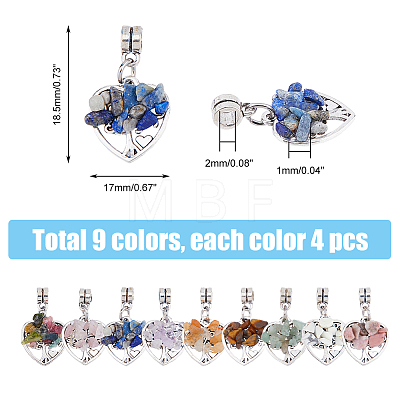 36Pcs 9 Styles Natural Mixed Gemstone European Dangle Charms PALLOY-AB00243-1