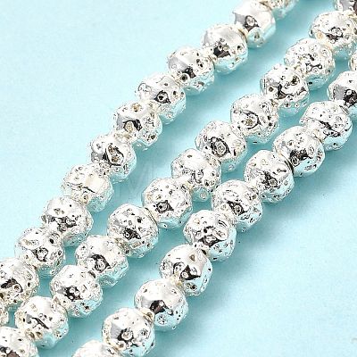 Electroplated Natural Lava Rock Beads Strands G-G984-08S-1
