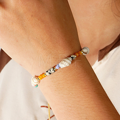 Bohemian Natural Gemstone & Seashell & Brass Beads Braided Bead Bracelets OF4081-1