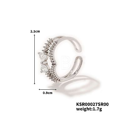 Fashionable Double-layered Bowknot Brass Micro Pave Clear Cubic Zirconia Open Cuff Ring for Women IH6798-1