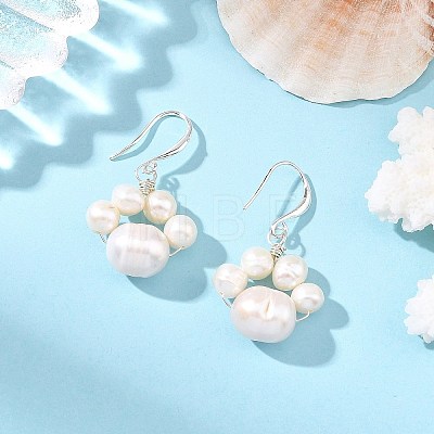 Brass & Natural Cultured Freshwater Pearl Beads Dangle Earrings for Women EJEW-JE07465-1