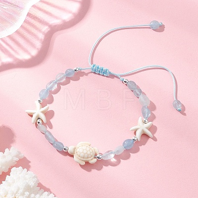 Natural Aquamarine & Synthetic Synthetic Turquoise Beads Braided Bead Bracelets BJEW-JB13275-01-1