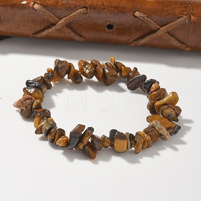 Unisex Chip Natural Tiger Eye Beaded Stretch Bracelets X-BJEW-S143-02-1