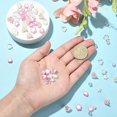 420Pcs 12 Styles Spray Paint ABS Plastic Imitation Pearl Beads MACR-CJ0001-63-1