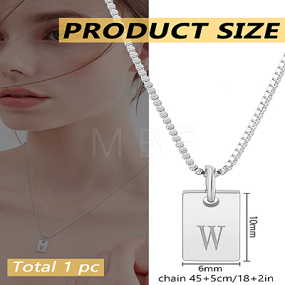 1Pc Stainless Steel Letter Rectangle Pendant Necklaces NJEW-LP0001-34W-P-1