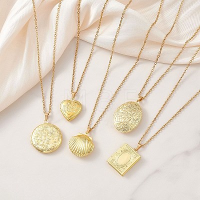 Brass Locket Pendant Necklaces NJEW-JN05906-1