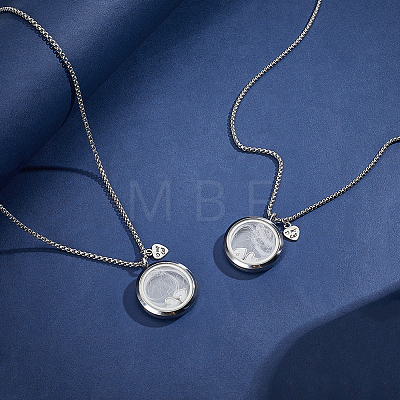2Pcs Alloy Glass Flat Round Pet Fur Keepsake Locket Pendant 304 Stainless Steel Box Chain Necklaces NJEW-PH0001-54A-1
