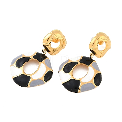 304 Stainless Steel Enamel Dangle Stud Earrings for Women EJEW-F353-01G-02-1