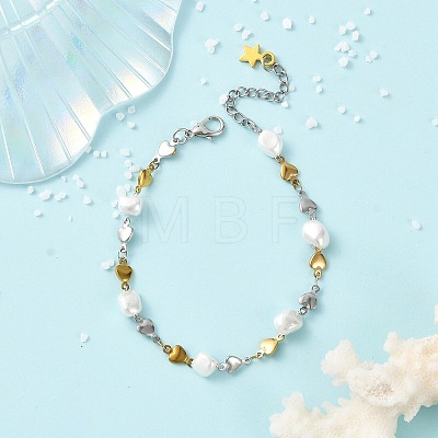 304 Stainless Steel Heart Link Chain Bracelets BJEW-JB14166-1