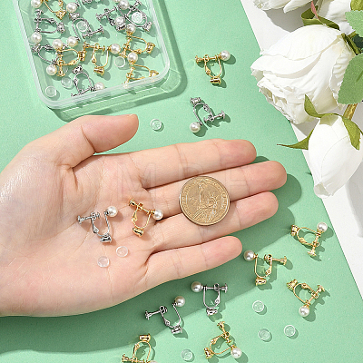 24Pcs 2 Colors 316 Surgical Stainless Steel Clip-on Earring Converters Findings STAS-SC0010-34B-1