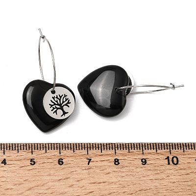 Natural Obsidian & 304 Stainless Steel Hoop Earrings for Women EJEW-G475-05P-05-1