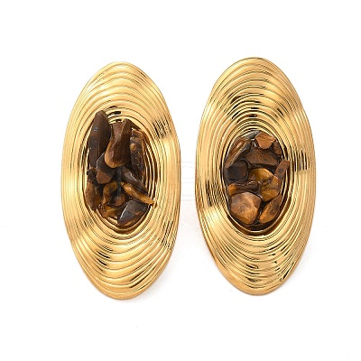 Oval Stainless Steel Stud Earrings EJEW-D303-01G-01-1