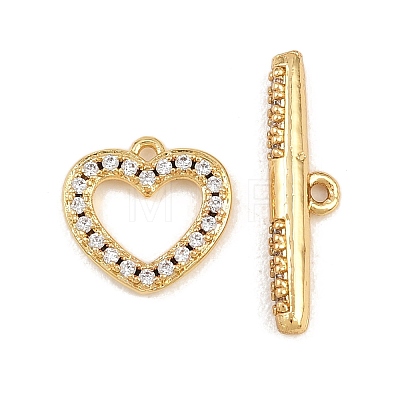 Heart Brass Micro Pave Clear Cubic Zirconia Toggle Clasps KK-G548-37G-1