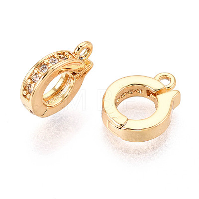 Brass Pave Clear Cubic Zirconia Fold Over Clasps KK-T077-05G-1