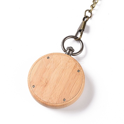 Bamboo Pocket Watch with Brass Curb Chain and Clips WACH-D017-B02-AB-1