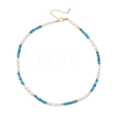 Faceted Round Natural Apatite and Rice Natural Pearl Beaded Necklaces for Women NJEW-JN05816-02-1