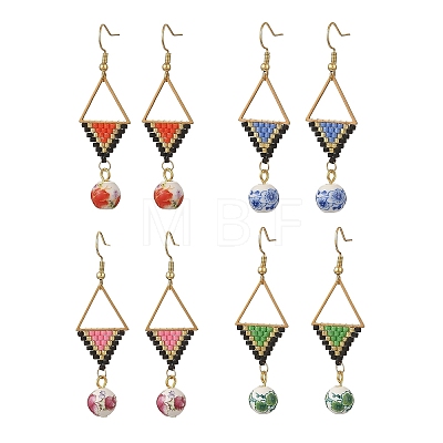 304 Stainless Steel with Cylinder Seed Beads Dangle Earrings EJEW-MZ00810-1