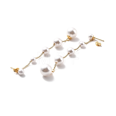 Round Plastic Pearl Beaded Long Chain Dangle Stud Earrings STAS-D179-05G-1