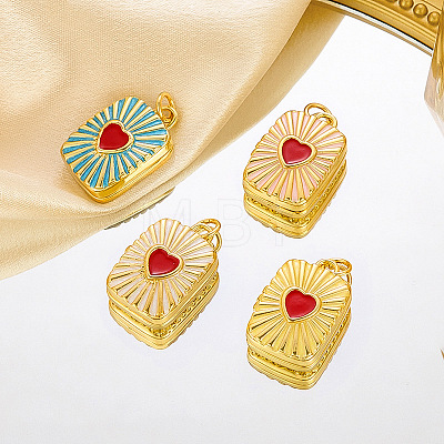 Brass Enamel Locket Pendants KK-P335-04G-1