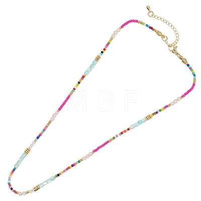 Ethnic Style Rainbow Color Square Natural Shell & Glass & Glass Seed Beaded Necklaces for Women BO1499-5-1