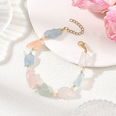 Raw Natural Morganite Nuggets & Dyed Malaysia Jade Beaded Bracelets BJEW-JB14390-1