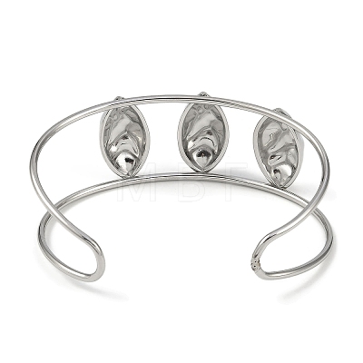 Non-Tarnish 304 Stainless Steel Wide Hollow Textured Horse Eye Opaen Cuff Bangles BJEW-Q348-06P-02-1