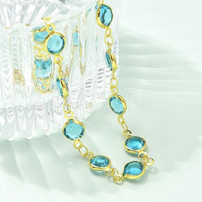 304 Stainless Steel Flat Round Acrylic Rhinestone Cup Chain Anklets for Women AJEW-B031-02G-03-1