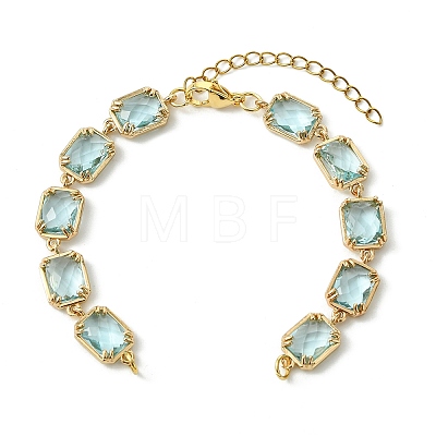 Brass Glass Rectangle Link Bracelet Making AJEW-JB01649-02-1