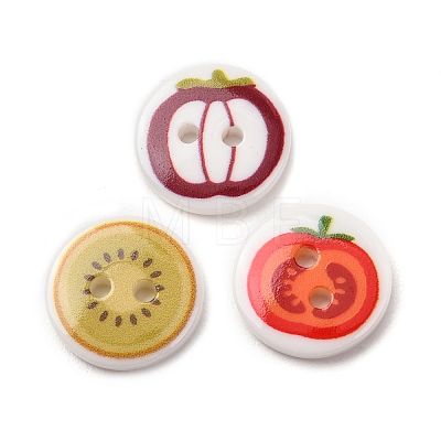 2-Hole Printed Opaque Resin Buttons RE-CBAC749-14-1
