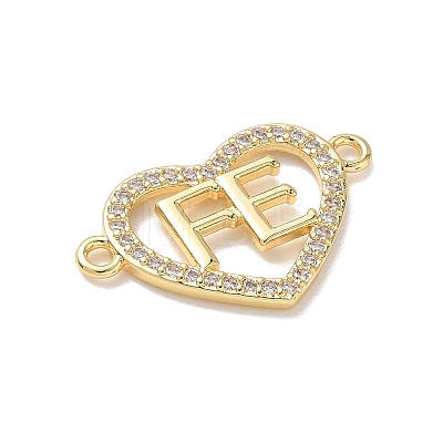 Brass Micro Pave Clear Cubic Zirconia Letter FE Links Connector Charms KK-L268-024G-01-1