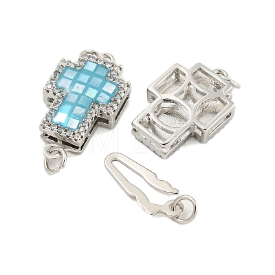 Rack Plating Brass Micro Pave Cubic Zirconia & Shell & Enamel Box Clasps KK-S373-06P-1