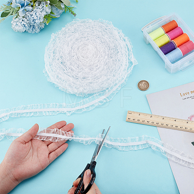 Polyester Elastic Pleated Lace Ribbon OCOR-WH0036-70B-1