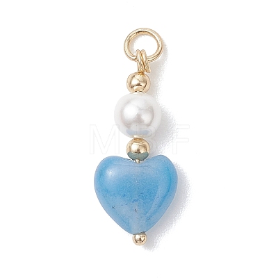 Natural Mashan Jade & Red Jasper & Sodalite & Rose Quartz & Howlite & Green Aventurine Pendants with Round Shell Pearl PALLOY-JF04996-1
