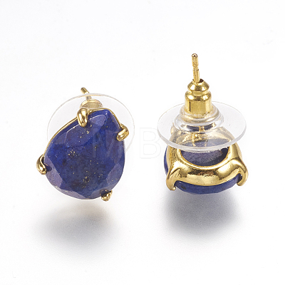 Natural Lapis Lazuli Stud Earrings EJEW-L196-03D-1