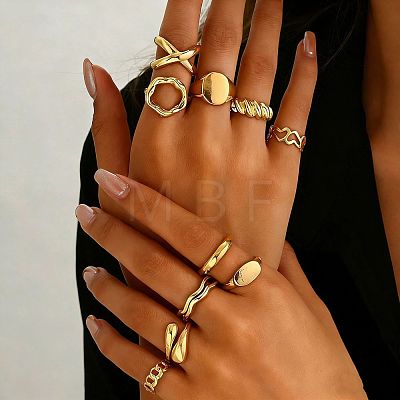 10Pcs Alloy Finger Rings Set for Women WGC74B8-03-1