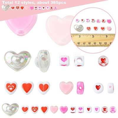 385Pcs Valentine's Day Theme Opaque/Transparent Acrylic Beads MACR-FS0001-93-1