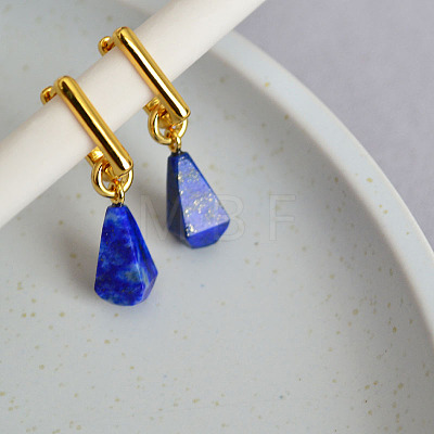 Brass & Natural Lapis Lazuli Hoop Earrings FS-WG916EC-02-1