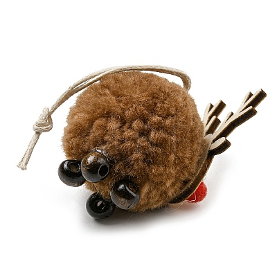 Christmas Themed Plush & Wood Deer Ball Pendant Decoration HJEW-E008-01D-1