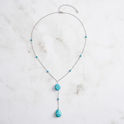 Natural Turquoise Teardrop Pendant Necklaces NJEW-L125-004P-1