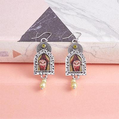 Arch with Owl Dangle Earrings with Enamel JE1084A-1