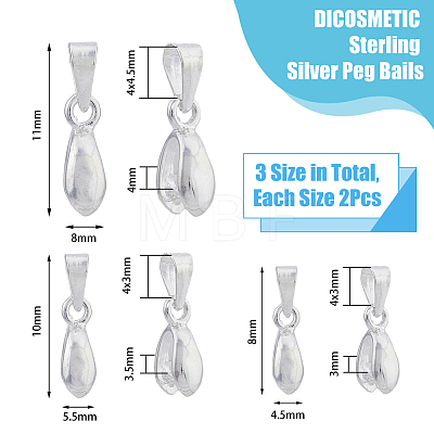 DICOSMETIC 6Pcs 3 Size 925 Sterling Silver Pendants STER-DC0001-14-1