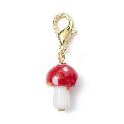 Handmade Lampwork Mushroom Pendant Decoration HJEW-JM01411-1