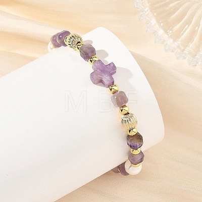 Natural Amethyst Faceted Cube Braided Bead Bracelets BJEW-JB14379-01-1