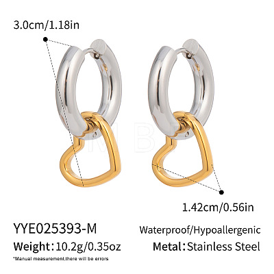Two Tone Heart Stainless Steel Hoop Earrings YB7008-2-1