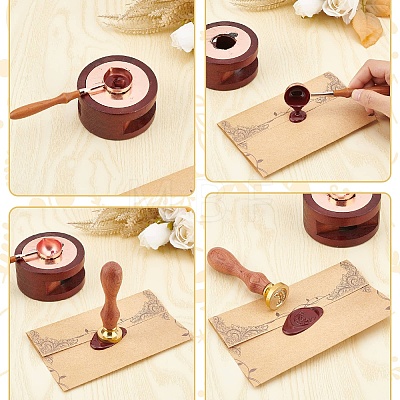 Brass Wax Seal Stamp with Rosewood Handle AJEW-WH0412-0293-1