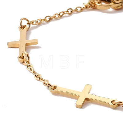 Ion Plating(IP) 304 Stainless Steel Cross Link Bracelet with Cable Chains for Women BJEW-F396-19G-1