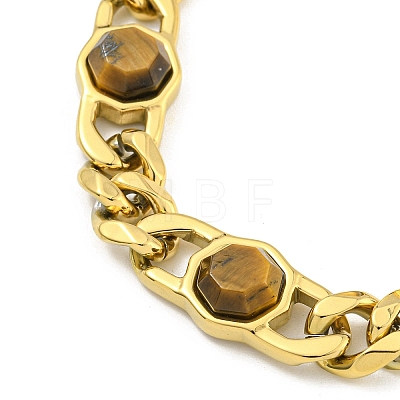 304 Stainless Steel & Natural Tiger Eye Polygon Link Bracelets for Women BJEW-G717-16G-02-1