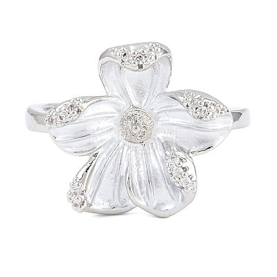 Flower Brass Micro Pave Cubic Zirconia & Enamel Cuff Ring Settings KK-CBAC351-06P-02-1